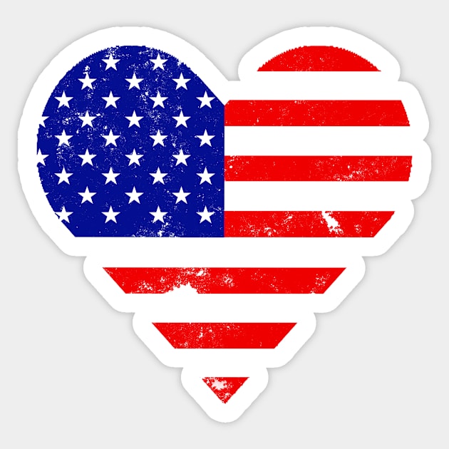 Red Distressed American Heart Flag USA Patriotic - Heart Flag - 4th of July- I love USA Sticker by DazzlingApparel